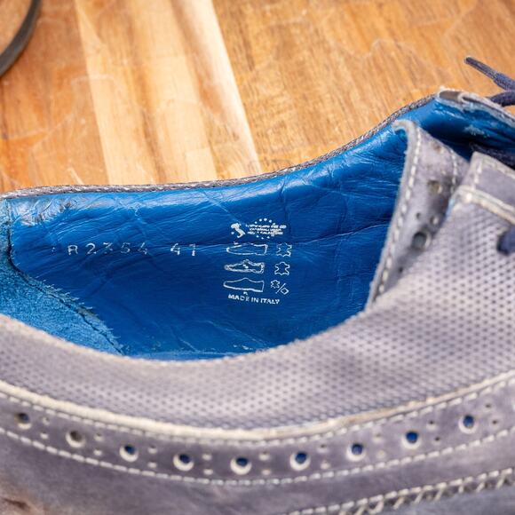 Jose Real Florence Men Size 41 (US 8.5) Wingtip Oxford Black/Bluish Gray Italy - Picture 5 of 7